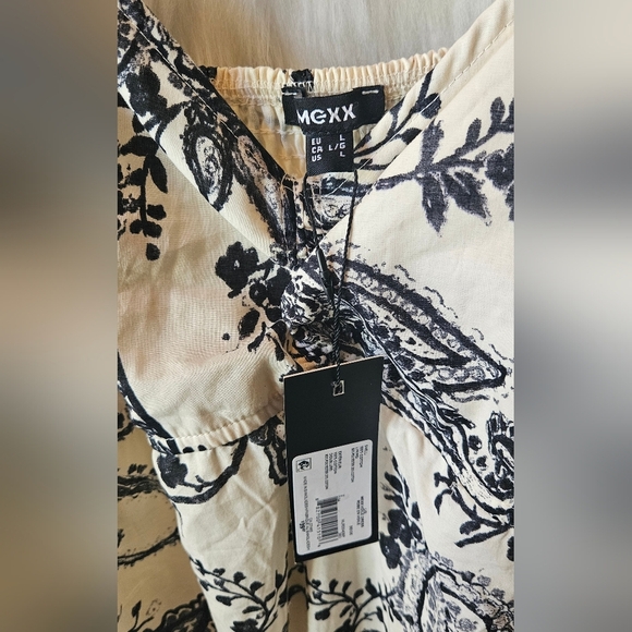 Mexx Voile Cream/Black Floral 100% Cotton Peasant Dress - Picture 8 of 10